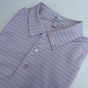 Peter Millar Summer Comfort Mens Polo Shirt Orange Gray Stripe Large No Logo